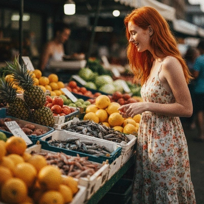 Sustainable seafood marketplace with fresh mahi-mahi on ice