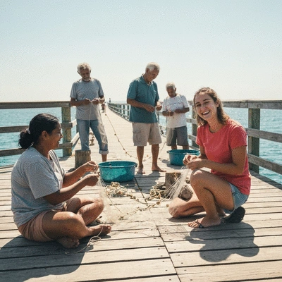 Local fishermen using sustainable gear in a clean coastal environment