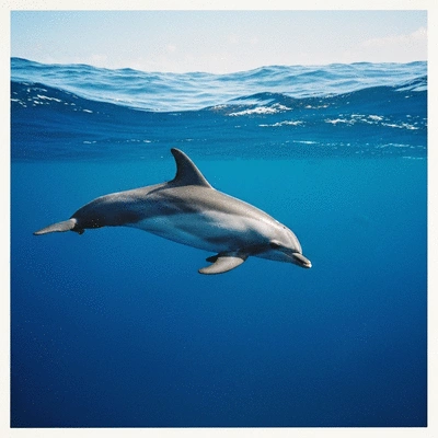 Beautiful vibrant Mahi-Mahi swimming in clear blue tropical ocean water near floating seaweed